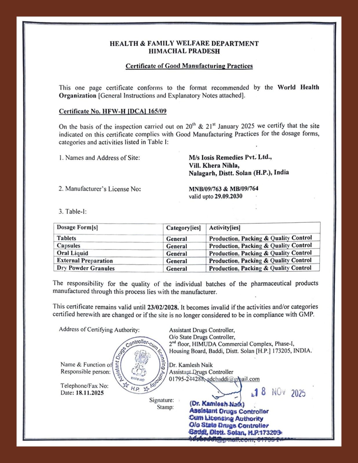 WHO Certificate